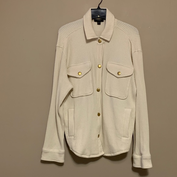 J. Crew Tops - J. Crew Women Waffle-Knit Button-Up Large Cream Gold-Button Shirt-Jacket Quiet